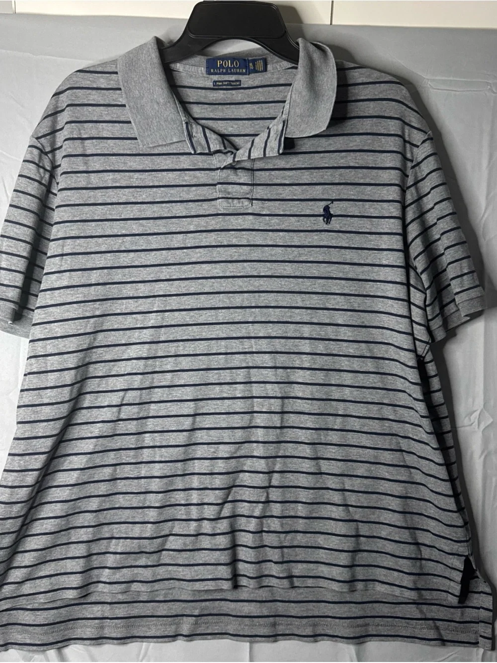 Polo Ralph Lauren Polo Shirt Mens XLarge Gray Navy Striped Pima Soft Touch Pony